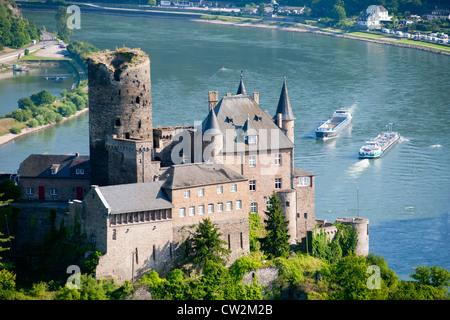 Historisches Schloss Burg Katz über dem Rhein bei St. Goarshausen, Rheinland-Pfalz, Deutschland Stockfoto