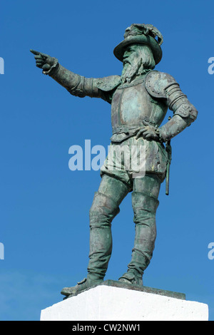 PUERTO RICO - SAN JUAN - The Old Town Plaza San Jose - Ponce de Leon Statue. Stockfoto