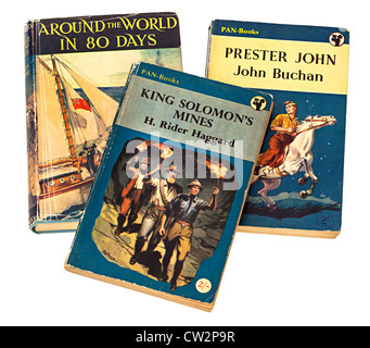 Klassische Kinder Abenteuer Geschichte Bücher von Jules Verne, H. Rider Haggard und John Buchan Stockfoto