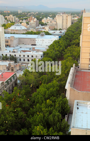 Mendoza Argentinien, Luftaufnahme von Edificio Gomez, Anden, Allee, Avenida San Martin, Skyline, Gebäude, Skyline der Stadt, Dächer, Latin Amer Stockfoto