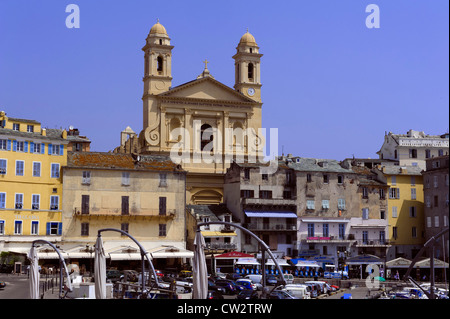 Kirche Saint-Jean Baptiste und alte Hafen von Bastia, Korsika, Frankreich Stockfoto