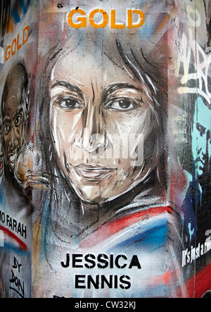 Jessica Ennis olympische Goldmedaille Sieger Graffiti London UK Stockfoto