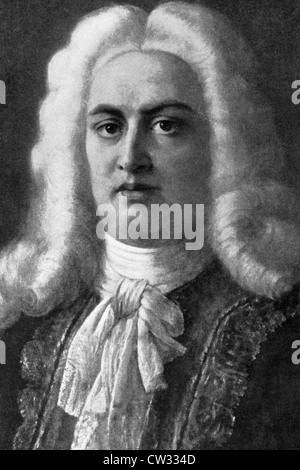 George Frideric Handel (1685-1759) auf Kupferstich aus dem Jahr 1908. Deutsch-britische Barock-Komponisten. Stockfoto