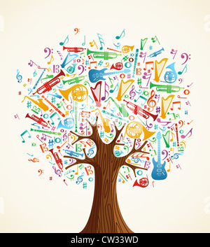 Abstrakte musikalische Baum mit Instrumenten Formen Abbildung gemacht. Vektor-Datei geschichtet für einfache Handhabung und individuelle Farbgebung. Stockfoto