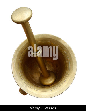 Draufsicht der isolierte Kupfer Mörser. Stockfoto