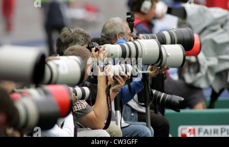 Berlin-Sport-Fotograf, bei einem Fußballspiel Stockfoto