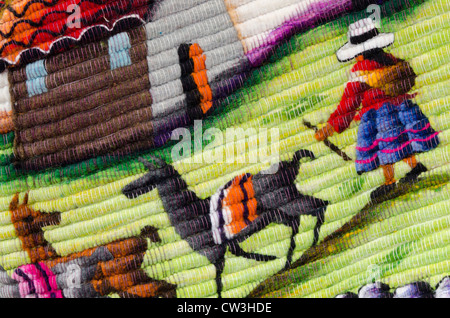 Ecuador, Quito Bereich, Otavalo Handwerkermarkt. Detail der traditionelle Wolldecke Souvenir. Stockfoto