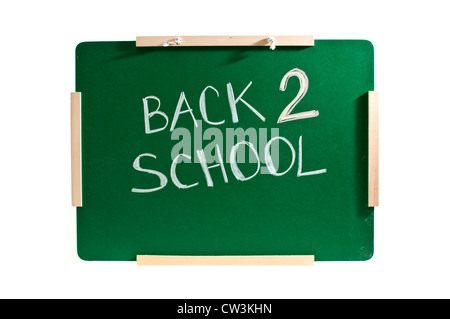 Zurück zu Schule Hinweis mit weißer Kreide auf eine grüne Tafel geschrieben. Stockfoto