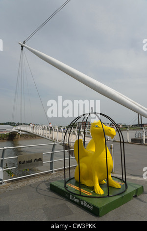 Newport City Fußgängerbrücke über den Fluss Usk, City of Newport (Casnewydd), Wales (Cymru), Großbritannien Stockfoto