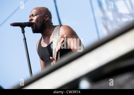 Musiker Wycelf Jean führt bei einer HIV/Aids-Rallye. Stockfoto