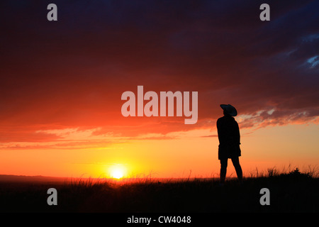 USA, Nebraska, Crawford, Person, Sonnenuntergang Stockfoto