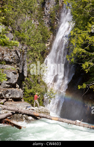 USA, Washington State, seinem, Agnes Creek Tourist von Wasserfall Stockfoto