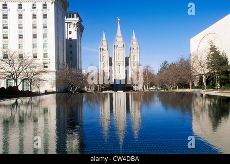 Innenstadt von Salt Lake City mit Temple Square, Heimat der Mormon Tabernacle Choir bei Olympischen Winterspielen 2002, UT Stockfoto