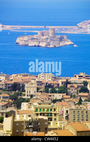 Luftaufnahme eines Frioul-Inseln, das Chateau d und das Stadtzentrum von Marseille, Frankreich Stockfoto