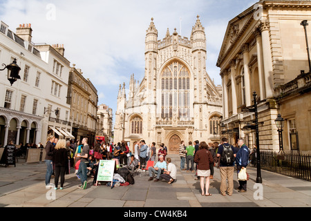 Die Abtei und die Roman Baths, World Heritage Site, Bath Spa Zentrum Innenstadt, Somerset UK Stockfoto