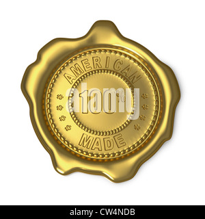 Gold Wachs versiegeln mit amerikanischen gemacht Text auf weißem Hintergrund Stockfoto