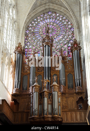 Orgel und Rosette in St. Gatien Kathedrale, Tours, Frankreich Stockfoto