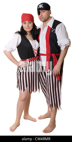 Mann und Frau im Piratenkostüm. Stockfoto