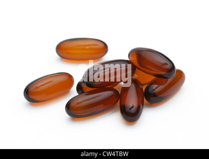 Leinsamen Öl Pillen, eine Nahrungsquelle von Omega-3 und Omega-6 Fettsäuren Stockfoto