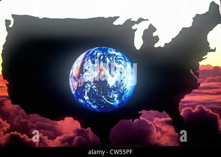 Spezialeffekte: Überblick über das Festland der Vereinigten Staaten mit Blick auf die Erde aus dem Weltraum Stockfoto