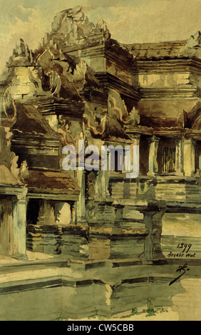 Courmaille, Angkor, Aquarell Stockfoto