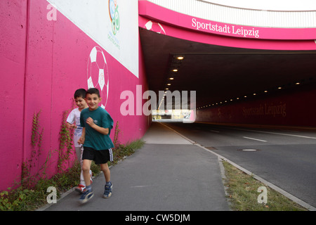 Werbung der Telekom für die WM 2006 in Leipzig Stockfoto