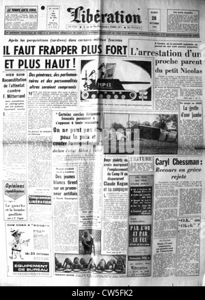 Krieg in Algerien, Titelseite der Zeitung "Libération" Stockfoto