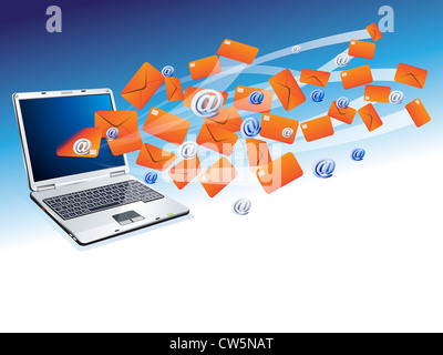Laptop-Computer mit e-Mail-Korrespondenz Hintergrund, Stockfoto