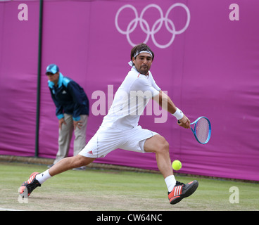 Marcos Baghdatis (CYP) in Aktion in Wimbledon während der Olympischen Spiele 2012 Stockfoto