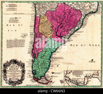 Landkarte von Chile, Paraguay und die Straße von Magellan, ca. 1733 Stockfoto