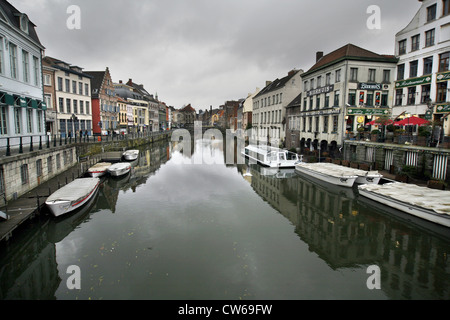 Gebäude am Fluss Leie, Belgien, Ostflandern, Gent Stockfoto