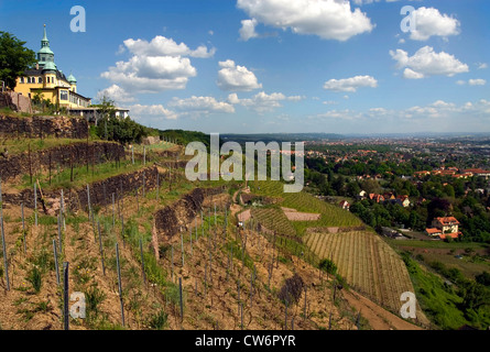 Spitzhaus 1622 erbaute Wahrzeichen in die Weinberge von Radebeul bei Dresden, Deutschland, Sachsen, Dresden Stockfoto