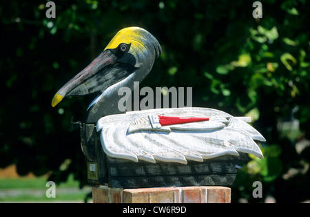 Original Post vertreten eine Pelikan, USA, Florida Stockfoto