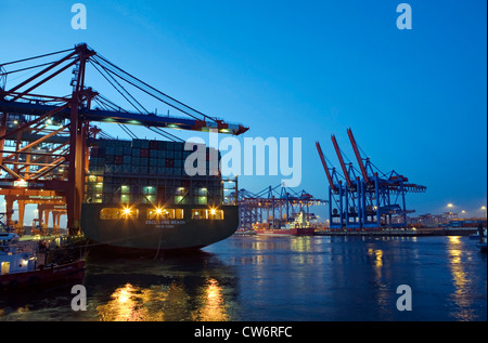 Containerschiff am Terminal Burchardkai, Deutschland, Hamburg Stockfoto
