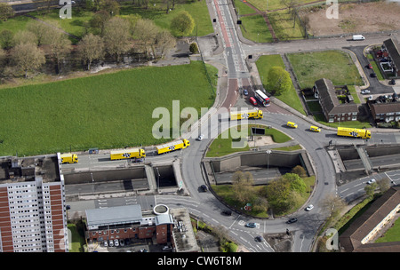 Luftaufnahme des ein Werbegag Dunlop Racing LKW auf den Straßen von Birmingham Stockfoto