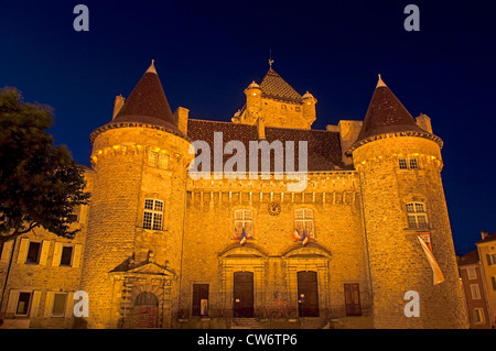 Aubenas Burg bei Nacht, Frankreich Ardeche Stockfoto
