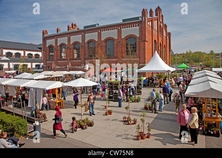 Markt auf dem Gebiet der ehemaligen Zeche Waltrop, Deutschland, Nordrhein-Westfalen, Ruhrgebiet, Waltrop Stockfoto