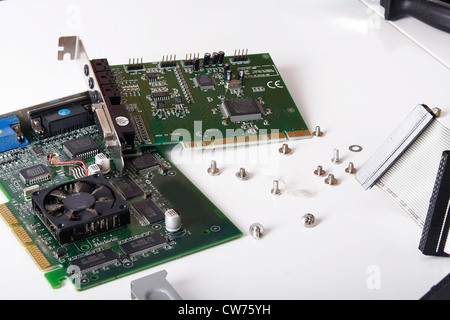 Motherboard Ans Platinen eines geöffneten PC Stockfoto