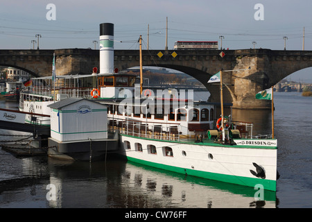 Raddampfer auf dem Fluss Elbe, Deutschland, Sachsen, Dresden Stockfoto