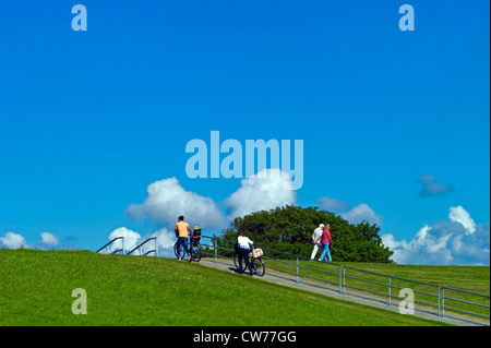 Touristen am Deich, Deutschland, Niedersachsen Stockfoto