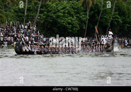 Ruderer von nehru Trophy Snakeboat Race oder Chundan Vallam Rennen in alappuzha Back Waters früher bekannt alleppey, kerala, indien, Schlangenboot Rennen Stockfoto