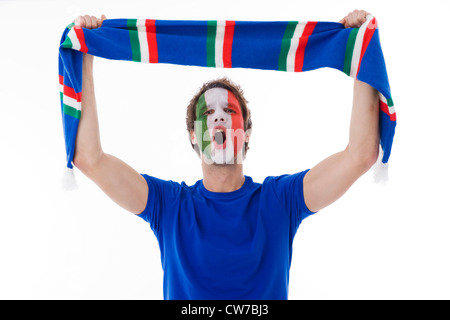 italienische Fußball-Fan mit Fanschal Stockfoto