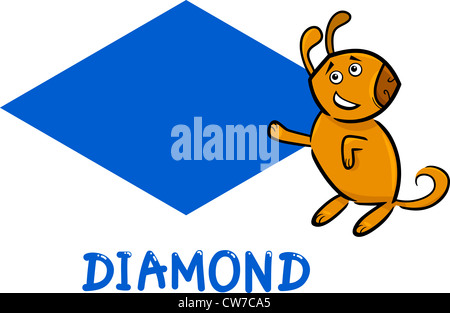 Cartoon Illustration der Raute oder Rhombus Basic geometrische Form mit lustiger Hund Charakter für die Ausbildung der Kinder Stockfoto