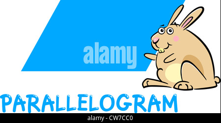 Cartoon Illustration der geometrischen Grundform Parallelogramm mit Funny Bunny Charakter für die Ausbildung der Kinder Stockfoto