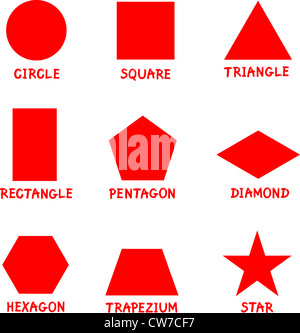 Illustration von geometrischen Grundformen mit Beschriftungen für Kindererziehung Stockfoto