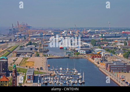 Blick vom Atlantic Hotel Sail City über den neuen Hafen, Deutschland, Freie Hansestadt Bremen, Bremerhaven Stockfoto