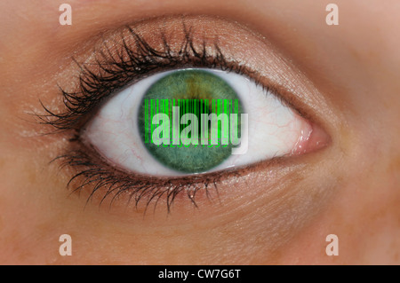 Auge mit Barcode, Symbol gläserne Kunde Stockfoto