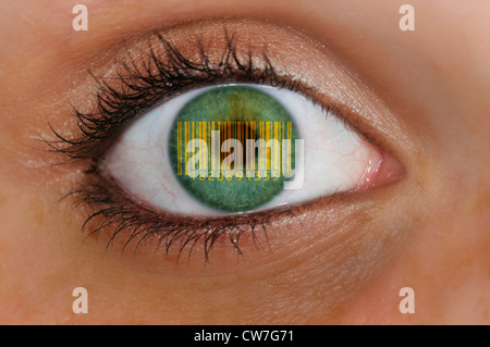 Auge mit Barcode, Symbol gläserne Kunde Stockfoto