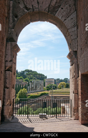 Blick auf Palatin-Bereich durch einen Torbogen im Inneren des Kolosseum, Rom, Italien, Europa Stockfoto