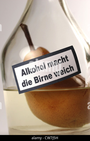 Flasche mit Alkohol-Warnung Stockfoto